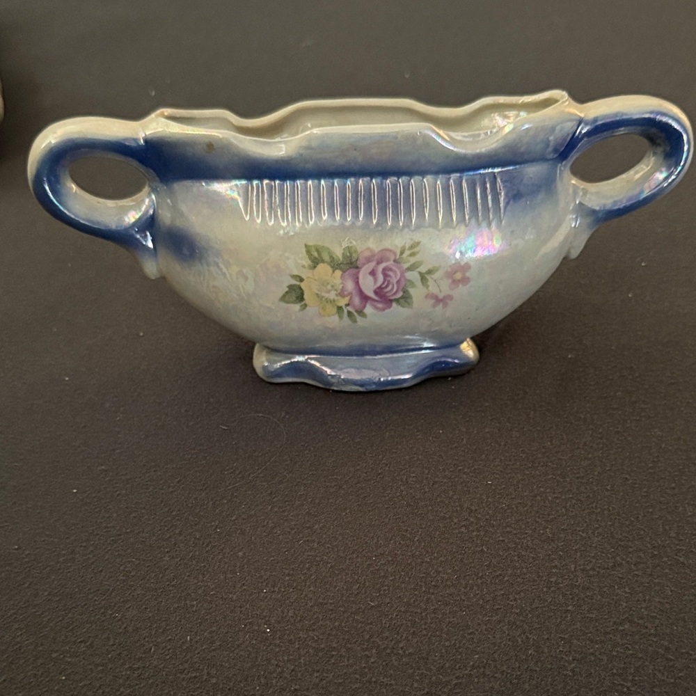 Vintage Floral Blue Ceramic Dish